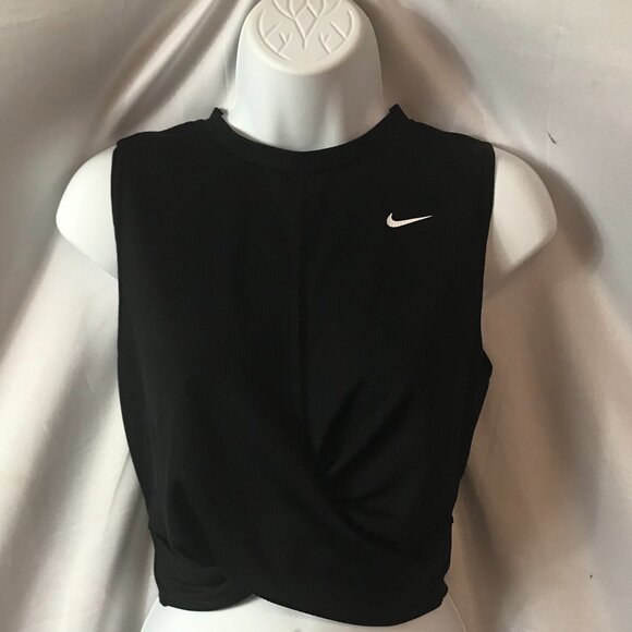 Nike CROSS BODY WAISTLINE Sheer Black Classy Athletic Sport Cut Blouse Top - Picture 1 of 7